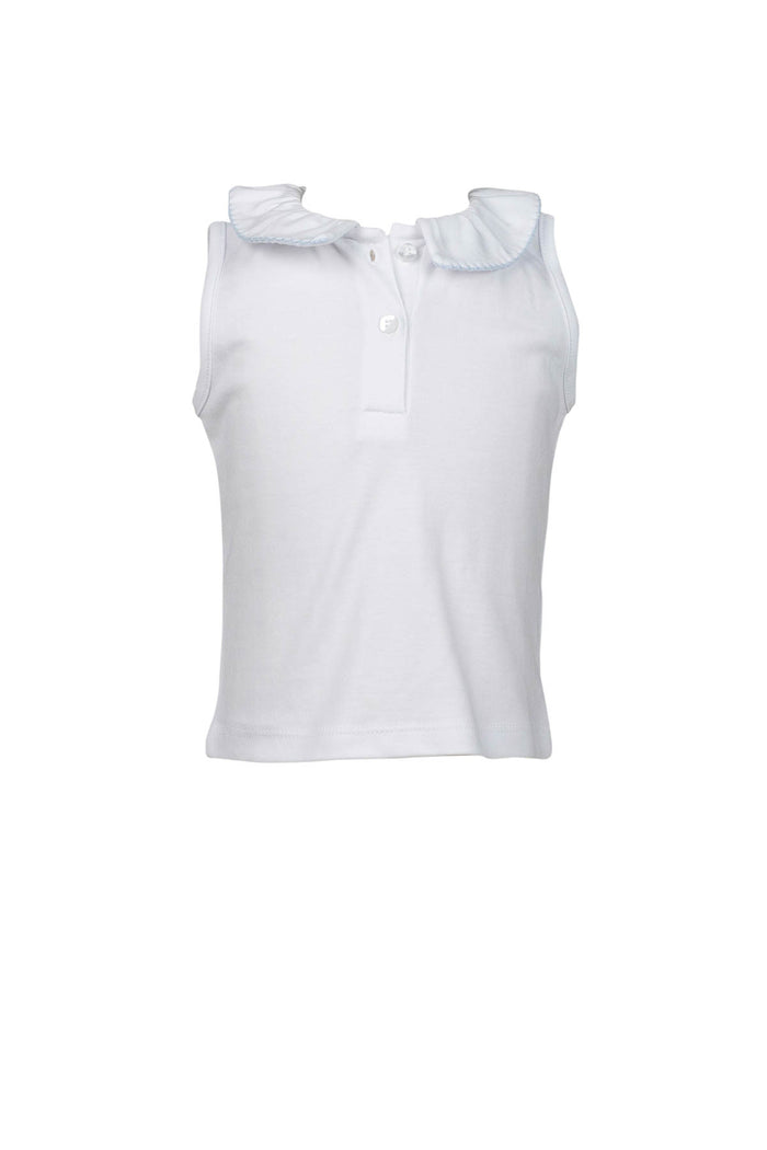 Ruffled Peter Pan Sleeveless Top with Trim